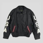 Vintage 80s USA Flag On Back Leather Jacket