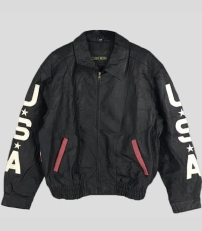 Vintage 80s USA Flag On Back Leather Jacket