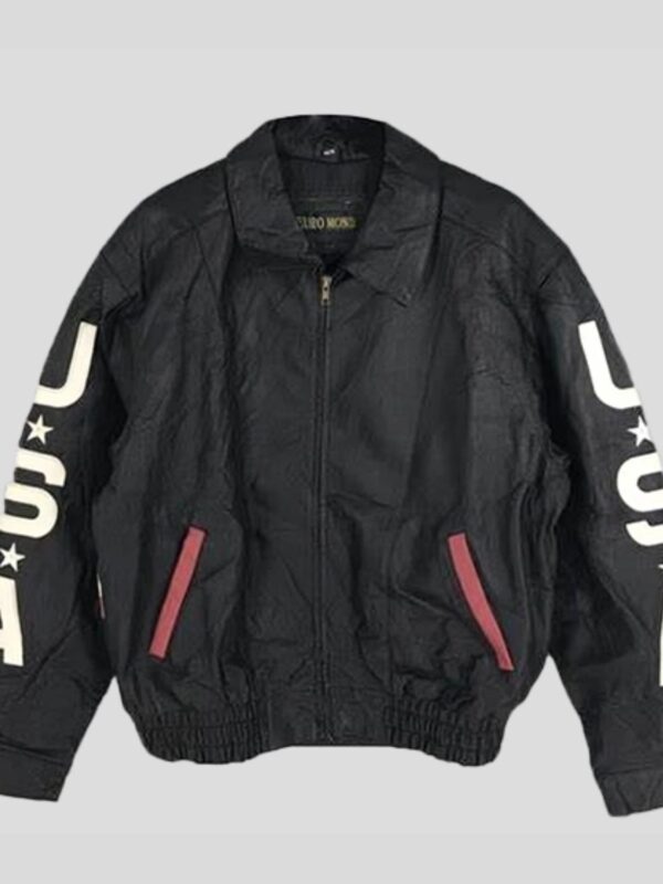 Vintage 80s USA Flag On Back Leather Jacket