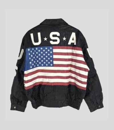 Vintage 80s USA Flag On Back Leather Jacket
