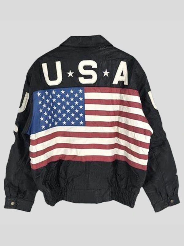 Vintage 80s USA Flag On Back Leather Jacket