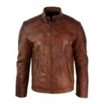 Vintage Motorcycle Cafe Racer Distressed Brown Leather Jacket