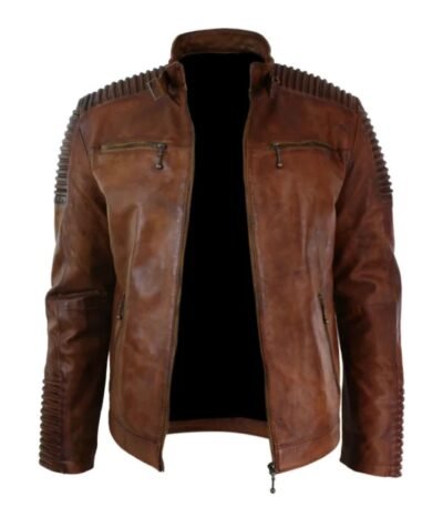 Vintage Motorcycle Cafe Racer Distressed Brown Leather Jacket