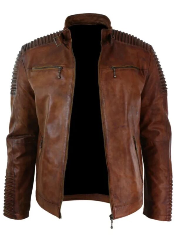 Vintage Motorcycle Cafe Racer Distressed Brown Leather Jacket