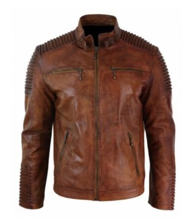 Vintage Motorcycle Cafe Racer Distressed Brown Leather Jacket