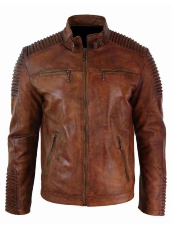 Vintage Motorcycle Cafe Racer Distressed Brown Leather Jacket