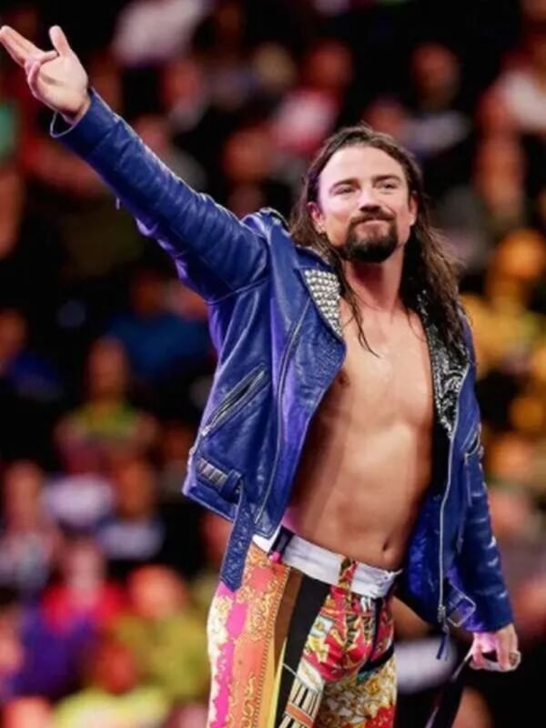 WWE Brian Kendrick Studded Blue Biker Leather Jacket