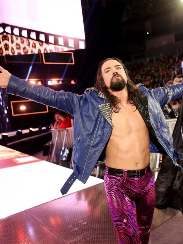 WWE Brian Kendrick Studded Blue Biker Leather Jacket