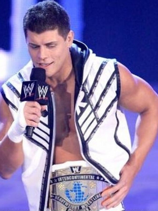 WWE Cody Rhodes White Leather Vest With Hood