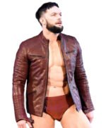 WWE Finn Balor Maroon Quilted Leather Jacket