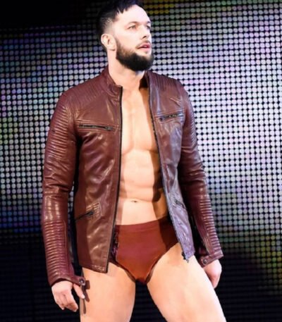 WWE Finn Balor Maroon Quilted Leather Jacket