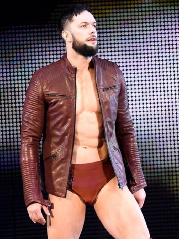 WWE Finn Balor Maroon Quilted Leather Jacket