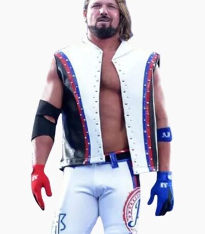WWE Wrestler AJ Styles White Leather Vest