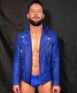 WWE Wrestler Finn Balor Blue Biker Leather Jacket