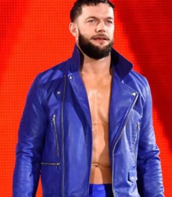 WWE Wrestler Finn Balor Blue Biker Leather Jacket