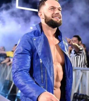 WWE Wrestler Finn Balor Blue Biker Leather Jacket