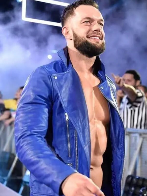 WWE Wrestler Finn Balor Blue Biker Leather Jacket