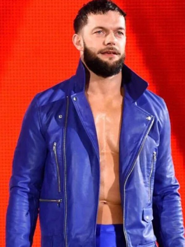 WWE Wrestler Finn Balor Blue Biker Leather Jacket