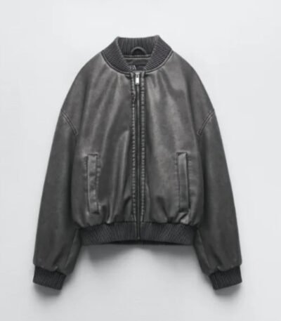 Washed Effect Bomber Jacket