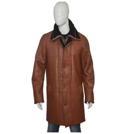 Wesley RAF SF Bomber Warm Duffle Brown Leather Coat