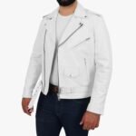 White Leather Jacket Slim Fit Biker Lambskin