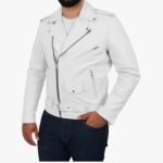 White Leather Jacket Slim Fit Biker Lambskin