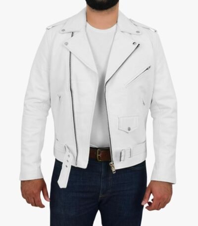 White Leather Jacket Slim Fit Biker Lambskin