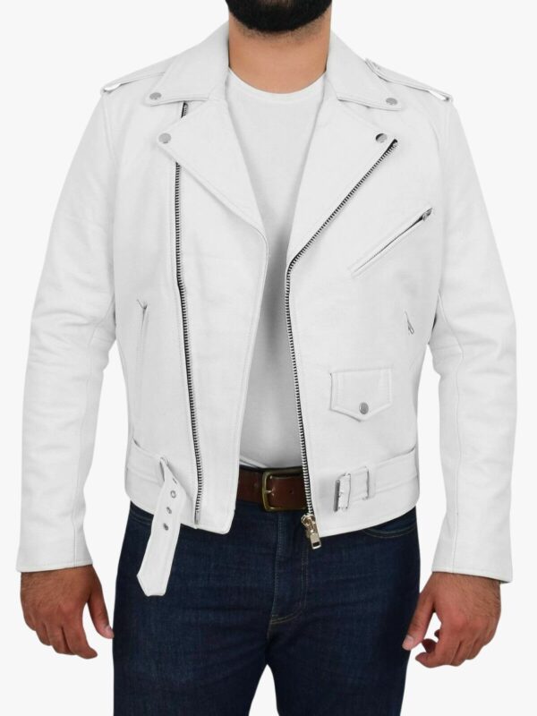 White Leather Jacket Slim Fit Biker Lambskin