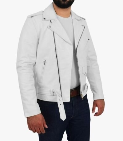 White Leather Jacket Slim Fit Biker Lambskin
