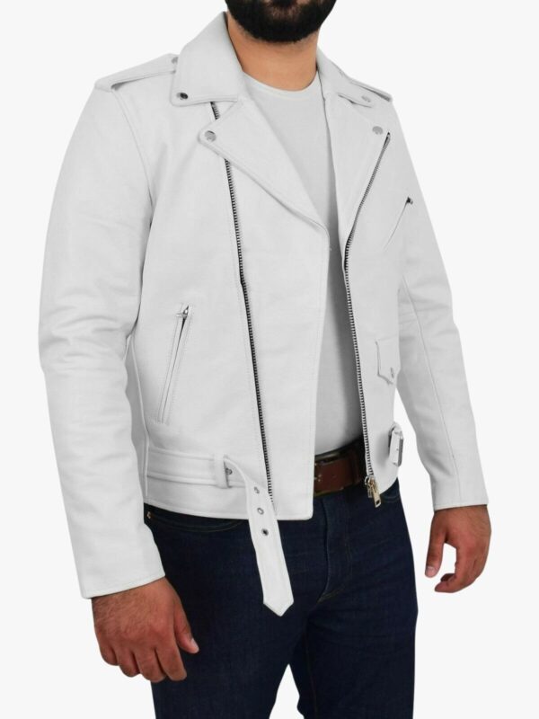 White Leather Jacket Slim Fit Biker Lambskin