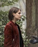 Willa Holland Arrow Red Suede Jacket