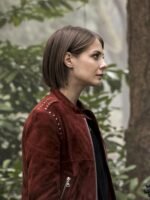 Willa Holland Arrow Red Suede Jacket