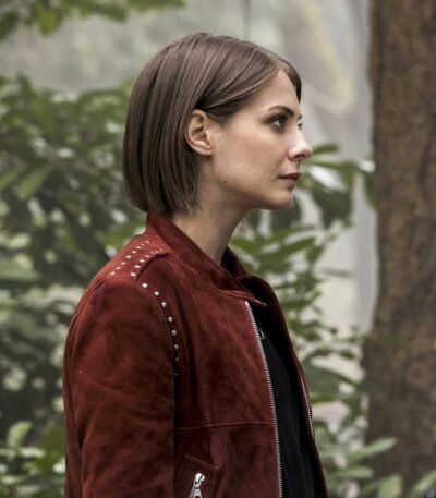 Willa Holland Arrow Red Suede Jacket