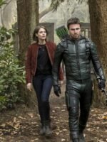 Willa Holland Arrow Red Suede Jacket