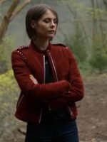 Willa Holland Arrow Red Suede Jacket