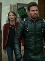 Willa Holland Arrow Red Suede Jacket