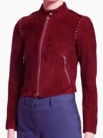 Willa Holland Arrow Red Suede Jacket