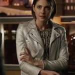 Willa Holland Arrow White Biker Jacket
