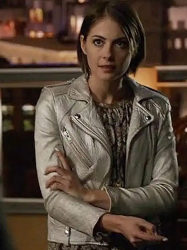 Willa Holland Arrow White Biker Jacket