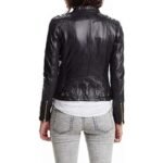 Women Biker Cafe Racer Moto Black Leather Jacket