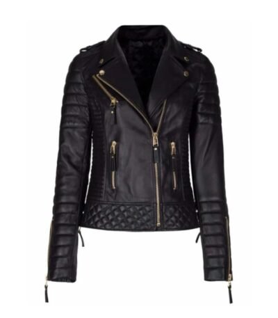 Women Black Slim Fit Biker Style Moto Jacket