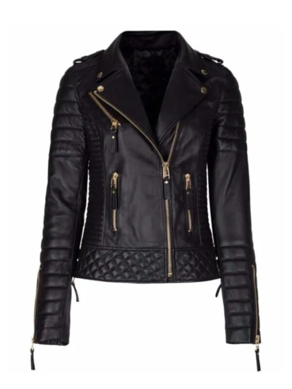 Women Black Slim Fit Biker Style Moto Jacket