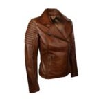 Women Real Leather Waxed Brown Slim Fit Biker Jacket