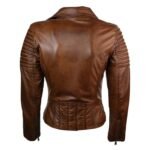 Women Real Leather Waxed Brown Slim Fit Biker Jacket