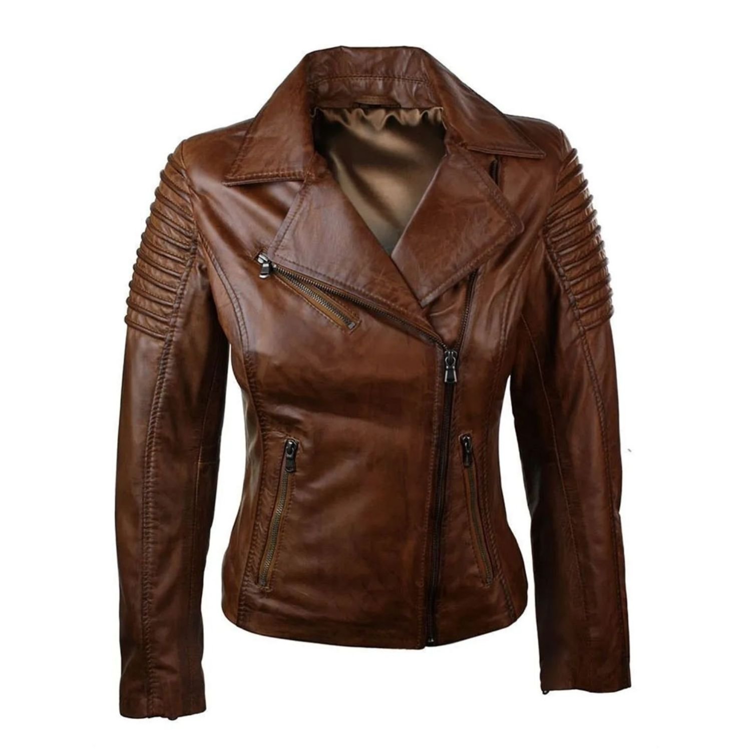 Women Real Leather Waxed Brown Slim Fit Biker Jacket Women Real Leather Waxed Brown Slim Fit Biker Jacket