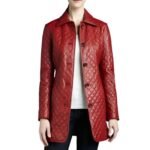 Women Slimfit Quilted Red PU Leather Coat