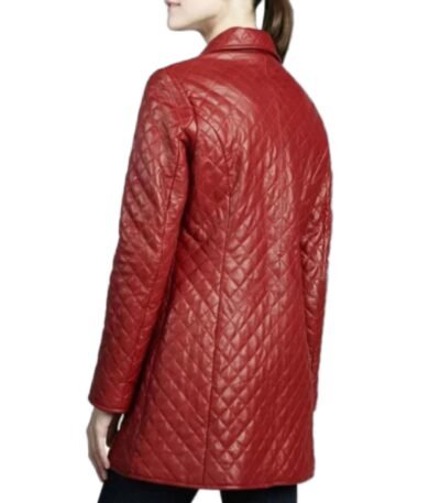 Women Slimfit Quilted Red PU Leather Coat