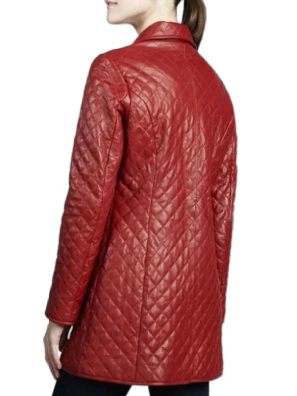 Women Slimfit Quilted Red PU Leather Coat