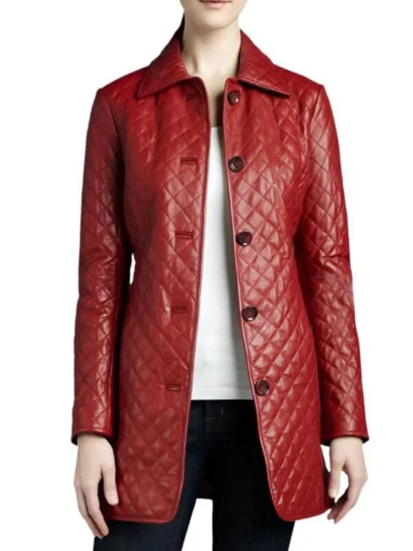 Women Slimfit Quilted Red PU Leather Coat