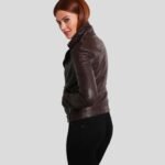 Women’s Biker Brown Slim Fit Motorcycle Jacket
